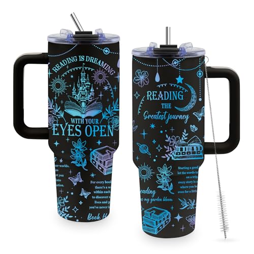 Read-Black 40oz Book Lover Tumbler with Handle & Straw — Gift for Women