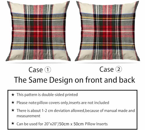 Red Black Plaid Pillow Covers 20x20 Inches Set of 2 Decorative Christmas Tartan Wool Pattern