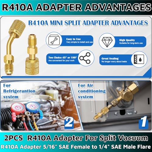 R410A Adapter 5/16'' SAE Female to 1/4'' SAE Male Flare - 1 Straight & 1 Angled