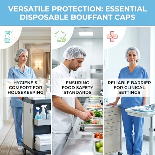 MAQIHAN White Disposable Bouffant Caps - 24" Hair Nets for Food Service