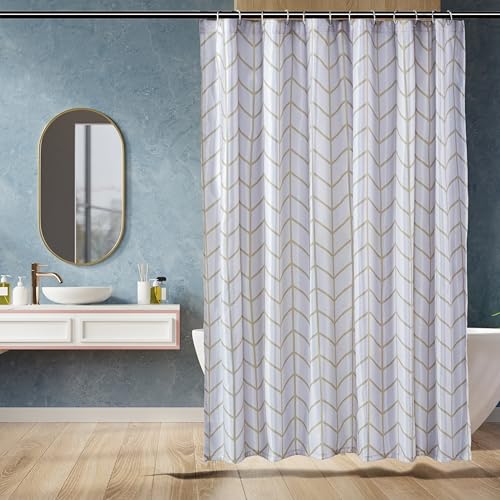 Amazon Basics Water-Repellent Shower Curtain - 72"x72", Natural Herringbone
