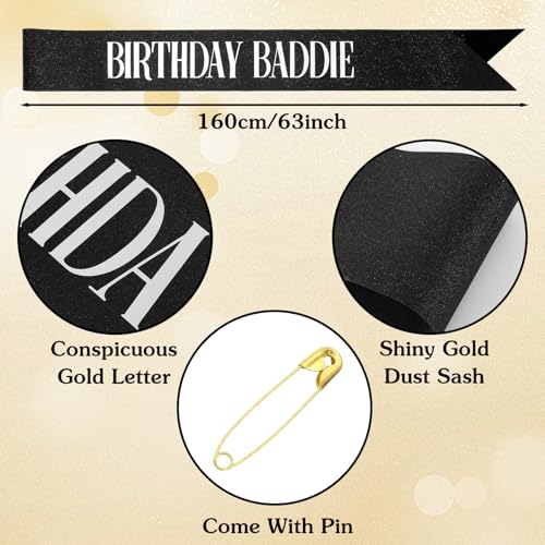Birthday Baddie Sash for Adults - Black Glitter with Silver Foil