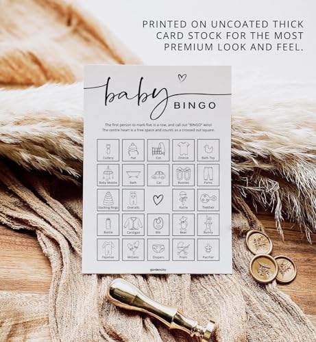 Baby Shower Bingo Game - Pre-Filled Cards for Girl or Boy, 50 Cards, Minimalist Design