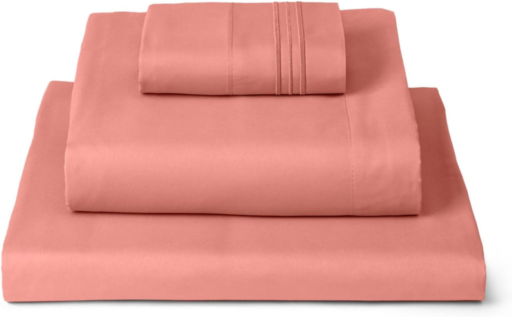 Mellanni Twin Sheets Set - 3 PC Hotel Luxury Bedding | Extra Soft, Cooling, Wrinkle-Resistant (Coral)