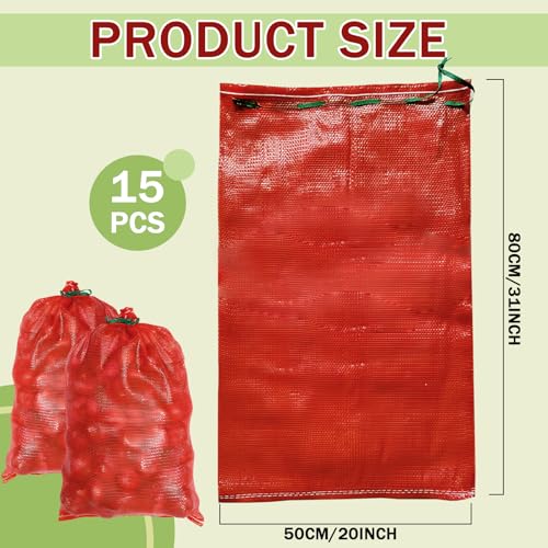 15 Pcs 60lb Extra Large Mesh Produce Bags 31" x 20" - Reusable Drawstring