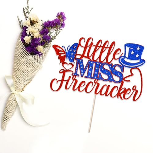 Little Miss Firecracker Glitter Cake Topper - 4th of July Decor