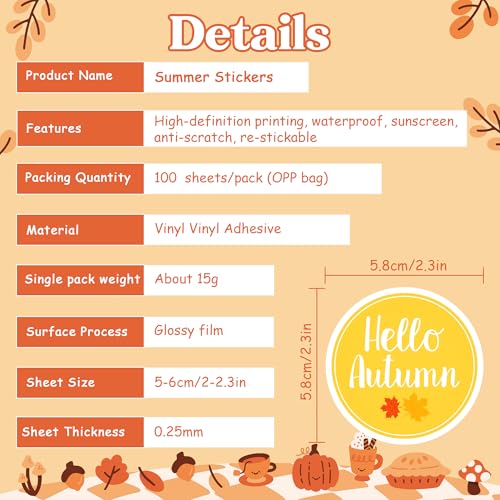 100 PCS Fall Stickers for Kids - Autumn Vinyl Crafts & Decor