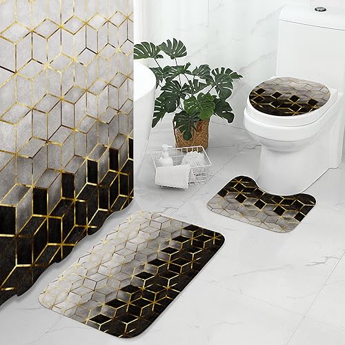 Gibelle Luxury Bathroom Shower Curtain Set with Rugs and Accessories