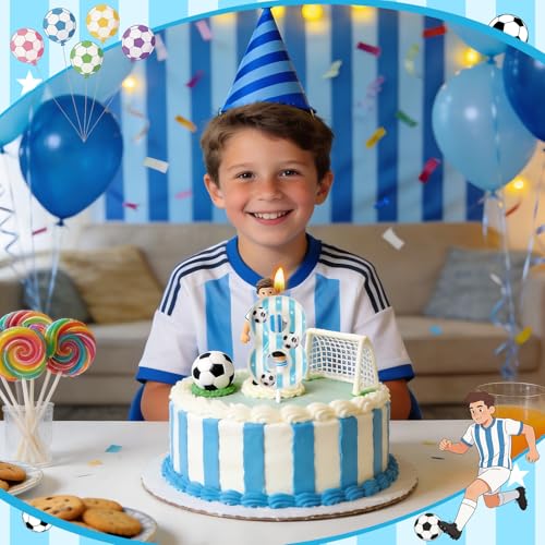 Blue Soccer Themed Number 8 Birthday Candles for Cake Decoration - Candsun