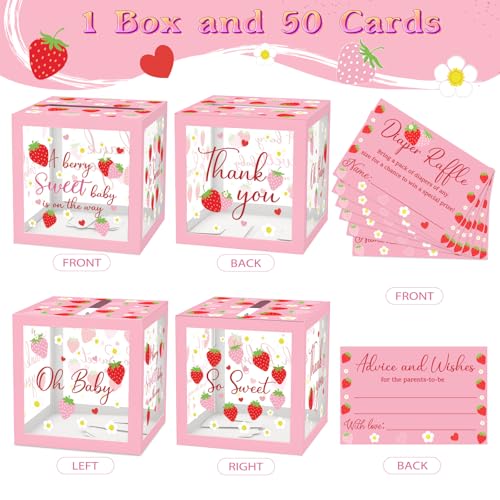 Strawberry Diaper Raffle Tickets & Box for Baby Showers - 51 Pcs Clear Design