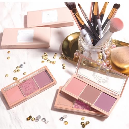 TIKIYOUN 3 Color Blush Palette with Brush Natural Matte Powder Trio