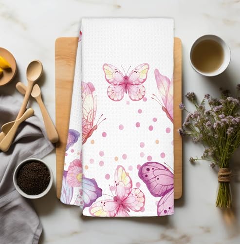 Pink Butterfly Hand Towels - 16x24 Inch Decorative Kitchen & Bathroom Towels