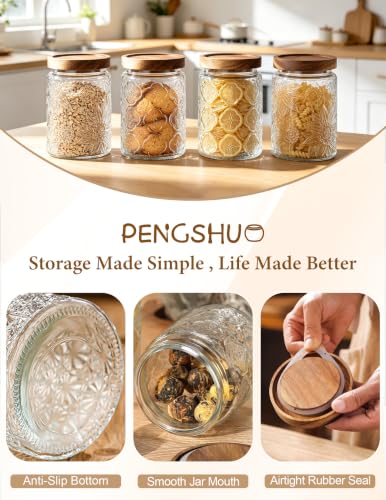 Begonia 24oz Vintage Glass Jar with Wooden Lid - Airtight Kitchen Canisters