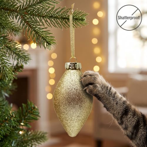 Champagne Gold Teardrop Christmas Ornaments Set - 4 Inch Finials, 12 Pieces