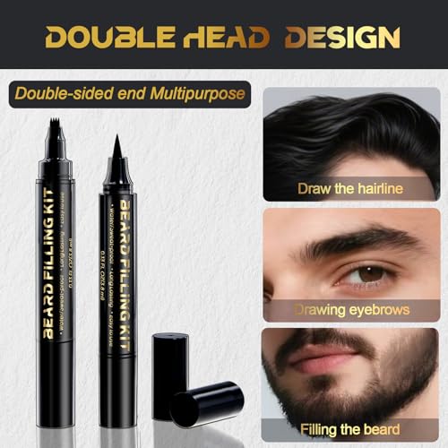 AIHOPESTO 3 PCS Beard Pen Filler Kit with Brush for Men - Waterproof