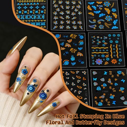 Vivinin 90 Sheets Floral 3D Nail Art Stickers with Tweezers