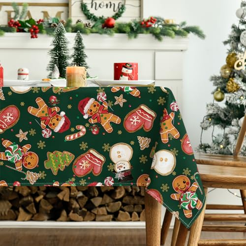 Christmas Tablecloth 60 x 84 Inches Rectangular Gingerbread Man Green