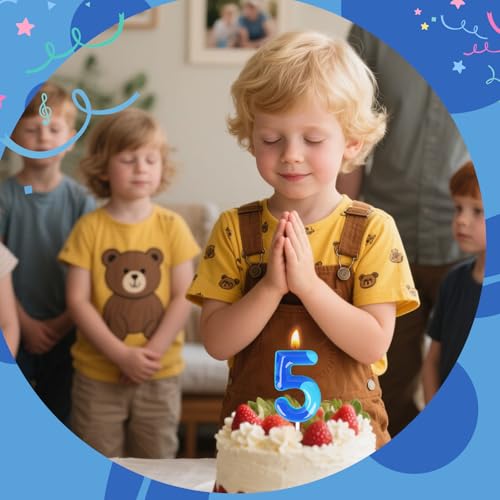 Cartoon Blue Number 5 Birthday Candle for Cake Decoration