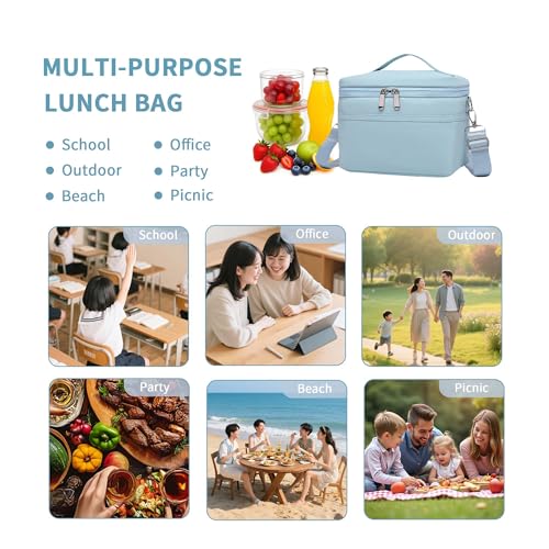 Sorozien Small Blue Insulated Lunch Bag 4L Waterproof Lightweight Cooler for Women