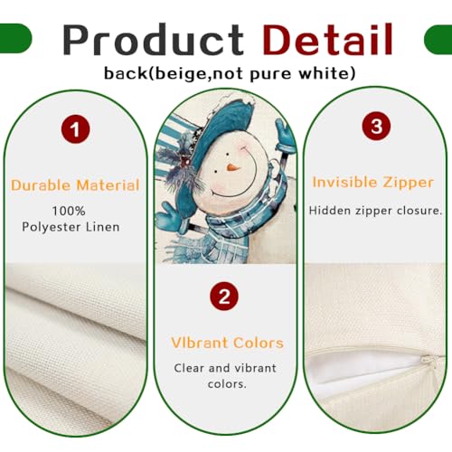 RABUSOFA Christmas Lumbar Pillow Cover, 12x20 Inch Blue Snowman Snowflake