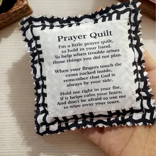 Mini Christian Prayer Quilt Squares Set of 3 - Vintage Pocket Scripture with Cross