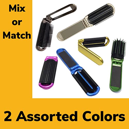 ALAZCO Folding Hair Brush With Mirror Compact Pocket Size Travel Hairbrush