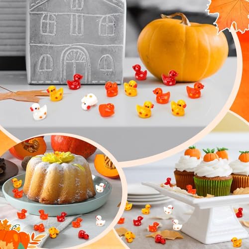 100 Mini Fall Resin Ducks - Tiny Autumn Figurines for Decor