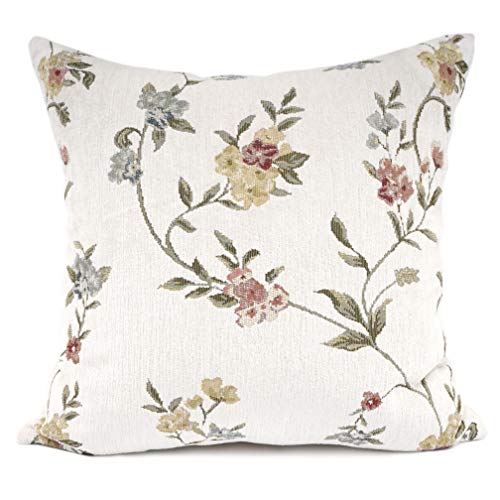 YOUR SMILE White Floral Embroidery Jacquard Throw Pillow Cover, 18x18 Inch