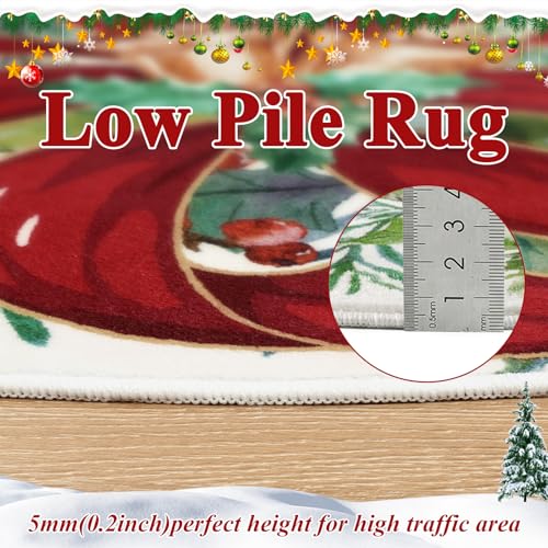Christmas Washable Runner Rug Bell Leaves White 2x6ft - Holiday Decor