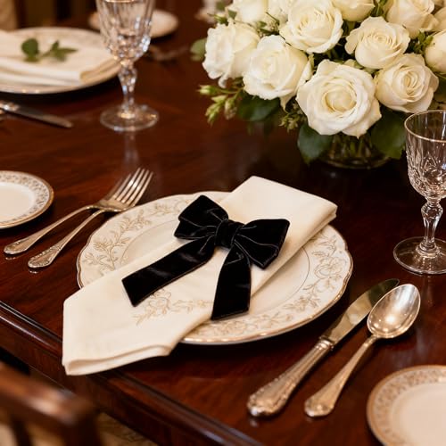 Black Velvet Bow Napkin Rings Set - 12 Pcs, 4x7 Inch Elegant Table Decor Variation of THIS listing: Black / 12 pcs