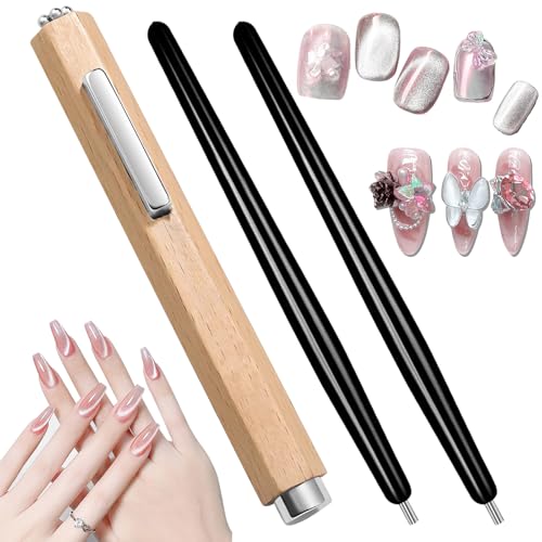CYUXING 3-in-1 Wooden Cat Eye Nail Magnet Tool Set with Magnetic Pens