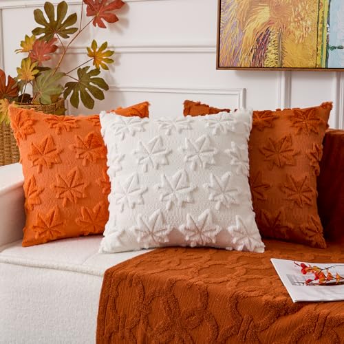 UGASA 18x18 Inch Fall Leaves Pillow Covers Set of 2 - Orange