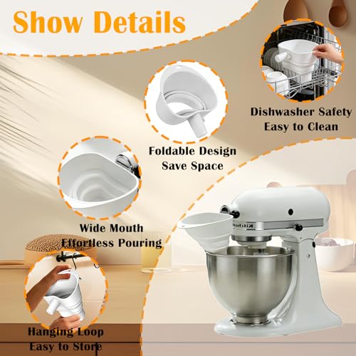 2-Pack Flour Funnel for KitchenAid Stand Mixer - Silicone Pouring Attachment