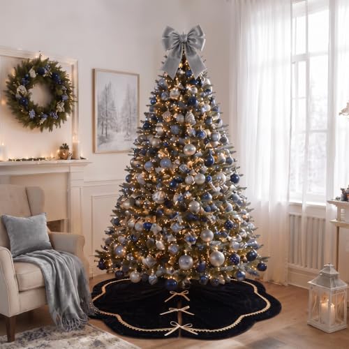 Christmas Tree Skirt Velvet 60 Inch Black Scalloped Edge with Gold Lace