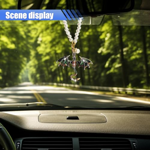 Bling Dragon Car Rear View Mirror Charm - Fantasy Rhinestone Hanging Pendant
