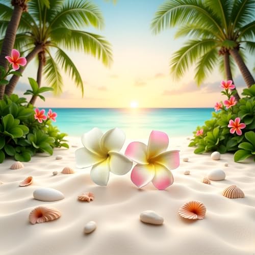 Hawaiian Plumeria Flower Hair Clips 7cm White Pink 4 Pack for Beach Party
