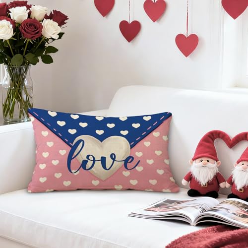 Fahrendom Valentines Day Love Heart Lumbar Pillow Cover 12x20 Inches - Pack of 1