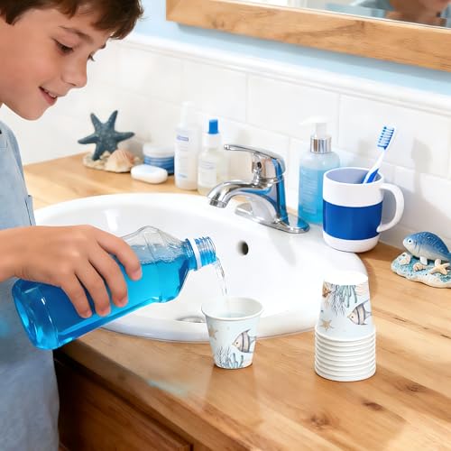 WRAPAHOLIC 3oz Disposable Bathroom Cups - Blue Seafish, 100 Pack