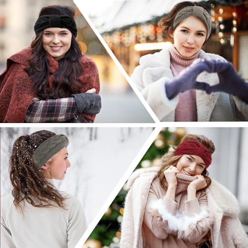 AMCAMI Fleece Lined Winter Headbands for Women 3 Pack Knit Ear Warmers