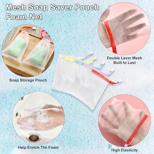 Fiwimtu 10PCS Exfoliating Soap Saver Bag - Mesh Soap Pouch with Drawstring