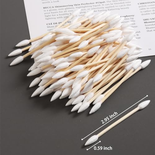 Pointed Tip Cotton Swabs with Wood Sticks 200pcs Precision Makeup and Nail Polish Corrector Buds