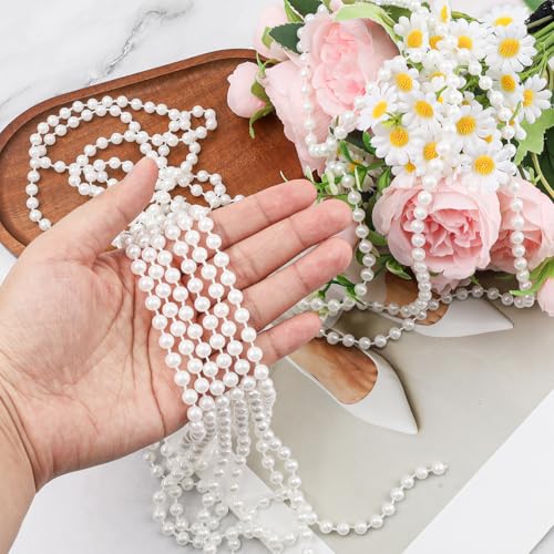 LUSTRIB 16ft Faux Pearl Garland String - 6mm Decorative Beads for Events