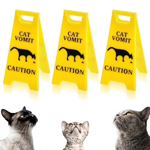 Funny Cat Vomit Caution Sign - 3D Printed Warning Plaque (4 Inch)