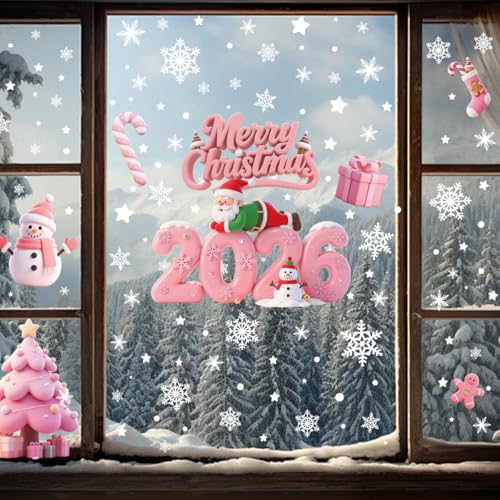 Christmas Window Clings Set - Reusable Snowflake & Merry Christmas Decals, 4 Sheets C19