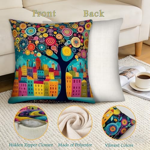Colorful Boho Pillow Covers 18x18 - Set of 4 Decorative Cushions