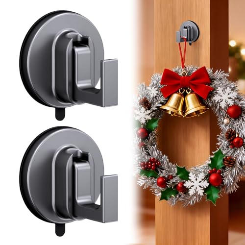 2-Pack Heavy Duty Suction Cup Hooks for Shower, Wreaths, and Towels