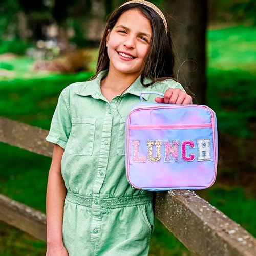 FROG SAC Girls Tie Dye Lunch Bag - Insulated & Glitter Varsity Patch