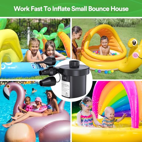 PULIDIKI Electric Air Pump for Inflatables - 3 Nozzles, Quick Inflation