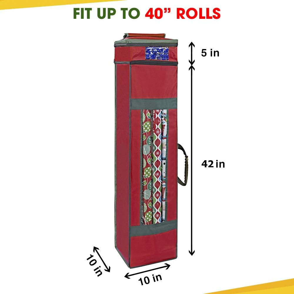 ProPik Wrapping Paper Storage Bag - Heavy Duty with Pocket & Clear Window | 47 x 10 x 10 Inch, Red