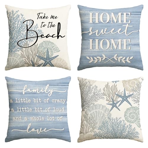 Coral Starfish Throw Pillow Covers, 18x18 Inch, Set of 4